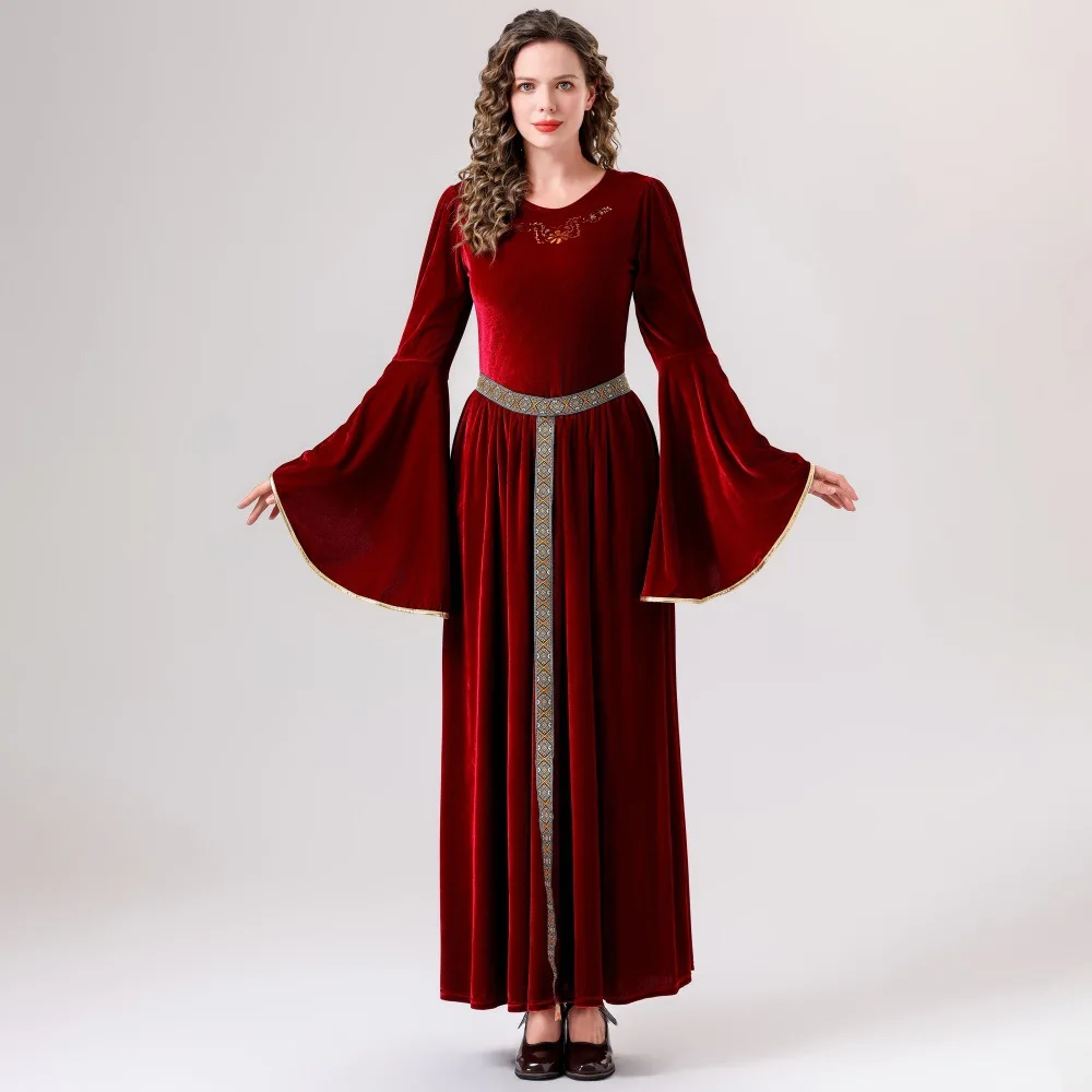 Mittelalter liches Kleid für Frauen Renaissance Vintage Hof Königin Kostüm lange Ärmel Faire Kleid weiblich blau rot