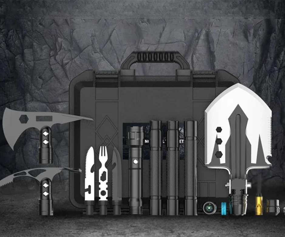 

LFor RDDSPON Multipurpose Military Shovel Outdoor Survival Multipurpose Axe Pickaxe Shovel Compass Flashlight Camping Tool Set