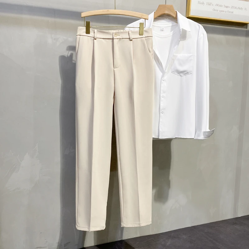 

Summer New Fashion Men's Suit pants Straight wide leg Loose Solid Color Pockets Button All-match Korean Business Casual Trousers