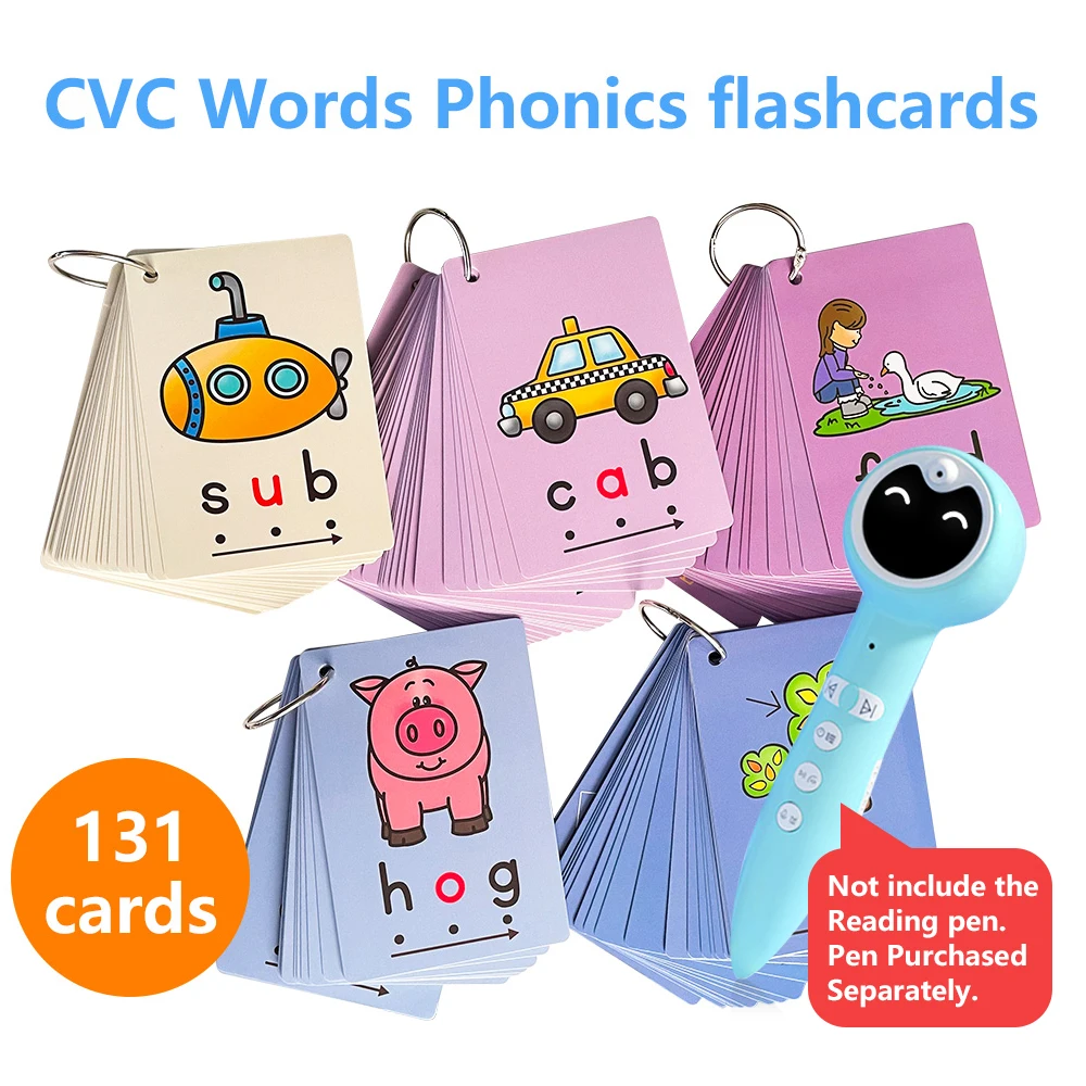 

131 Cards kids Learning Phonics CVC Words Flashcards Sight Word Flash Cards Kindergarten Preschool Educational Memory Game