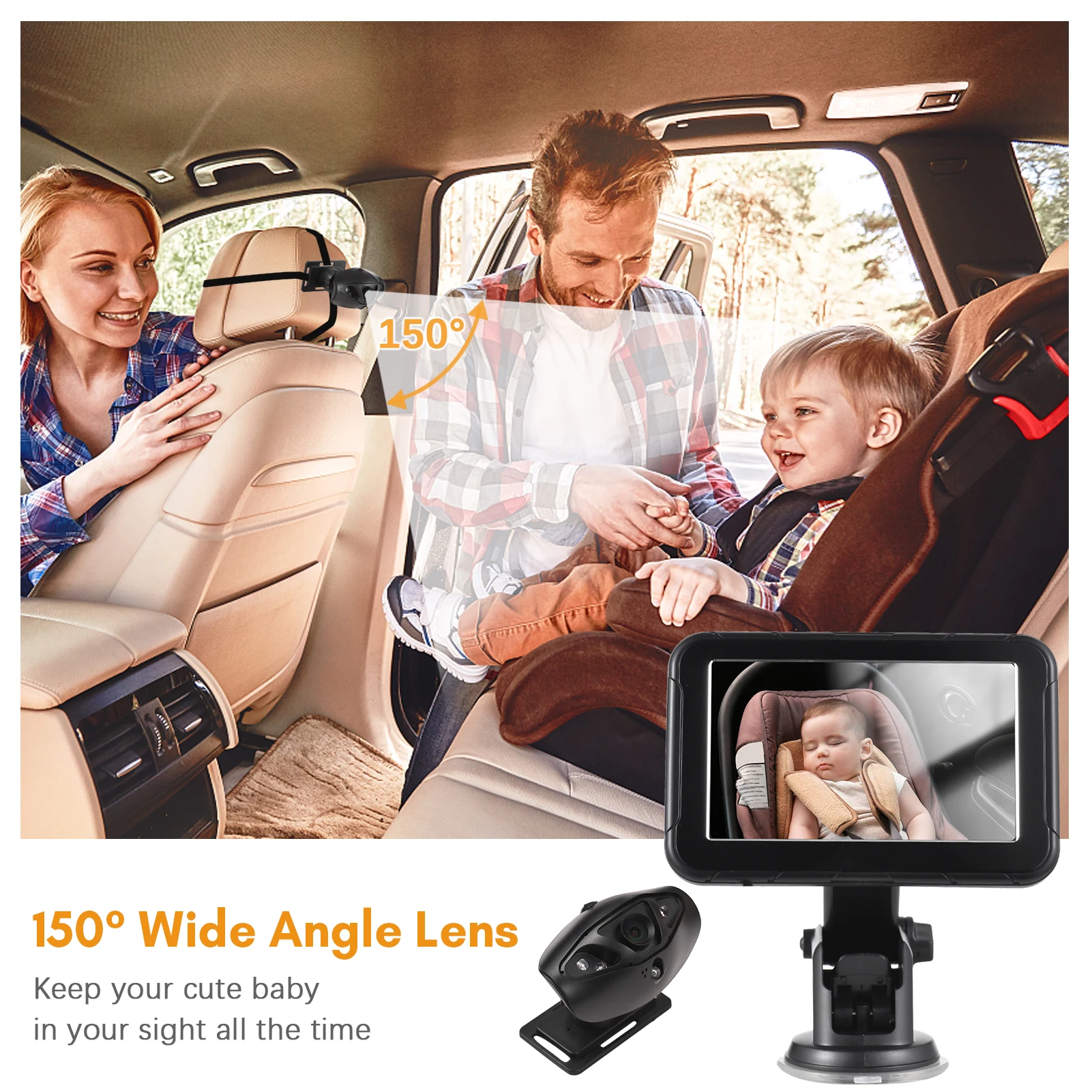 Baby Car Monitor High Resolution Monitor Camera for Baby Rear Facing Seat 5 Inch Car Seat Mirror 150° Wide View Night Vision