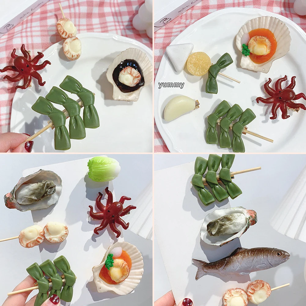 New Simulation Food Hairpins OctopusPork Ribs Hairclip Funny Exaggerated Food Hairgrips Lady Unique Design Childs Hair Accessory