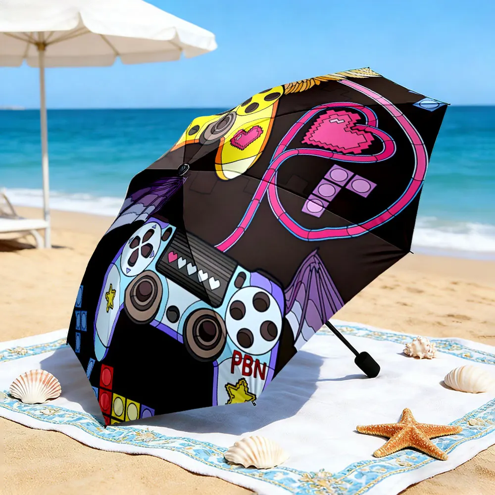 1PC Playful Gaming Design Umbrella by the Lake Print 8 Iron Ribs Folding Umbrella Auto-Open Fashion Sunshade
