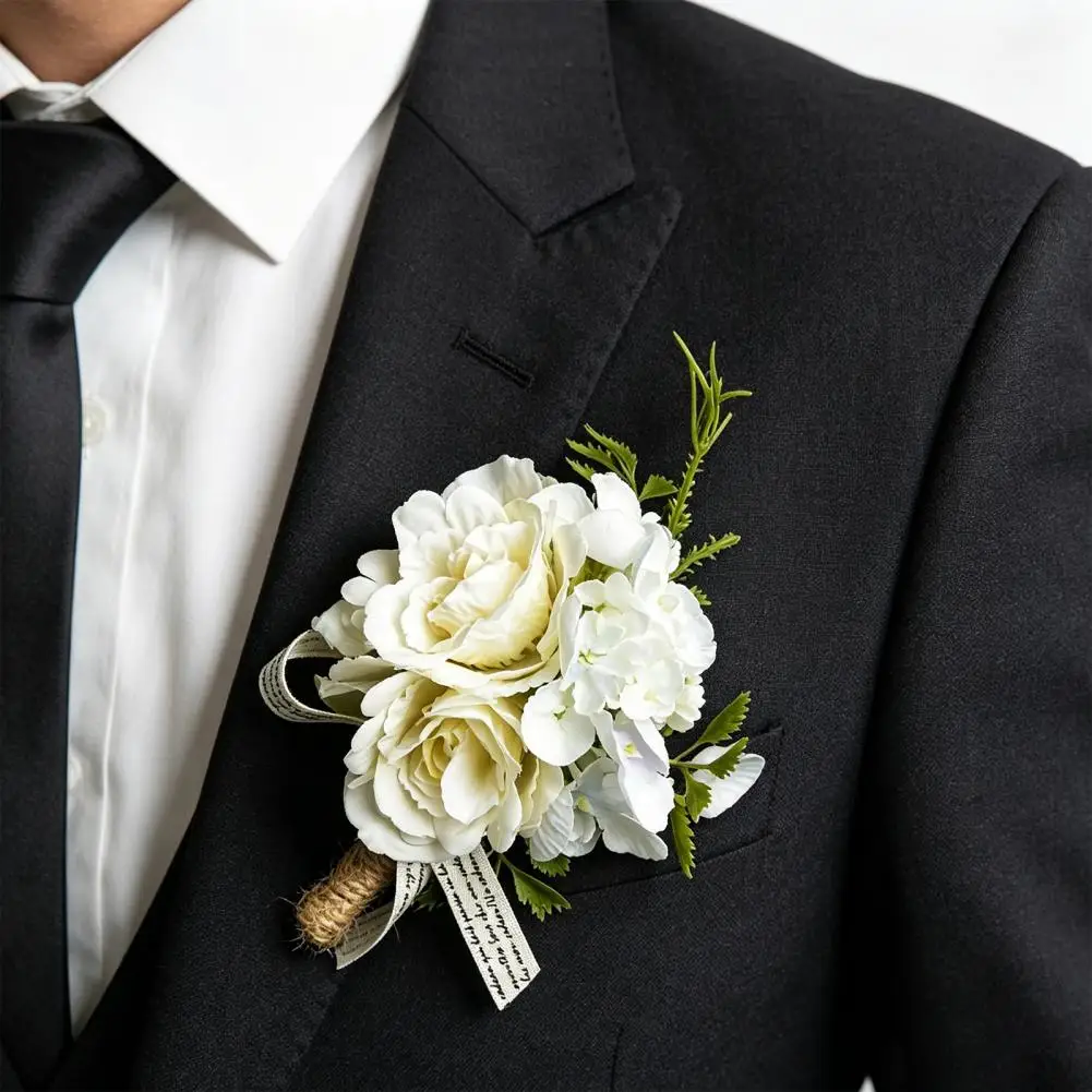Simulated Corsage Artificial Flower Corsage Rustic White Wedding Boutonniere Set Silk Bridal Flower Accessory Groom Bridesmaid