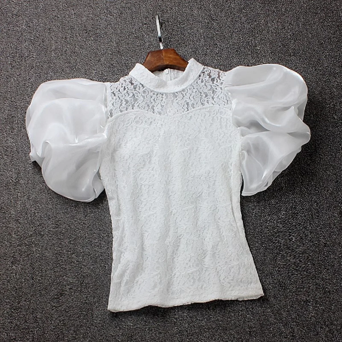 Women Blouse Korean Fashion Style Lace Pleated Ruffled Summer Shirt Bubble Sleeve Sweet Elegant Female Clothes