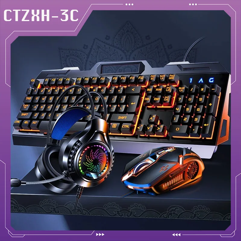 

V2g5 Mechanical Feel Keyboard Mouse Headset Three-Piece For The Game Computer Office Laptop Usb Wired Backlight Ergonomics