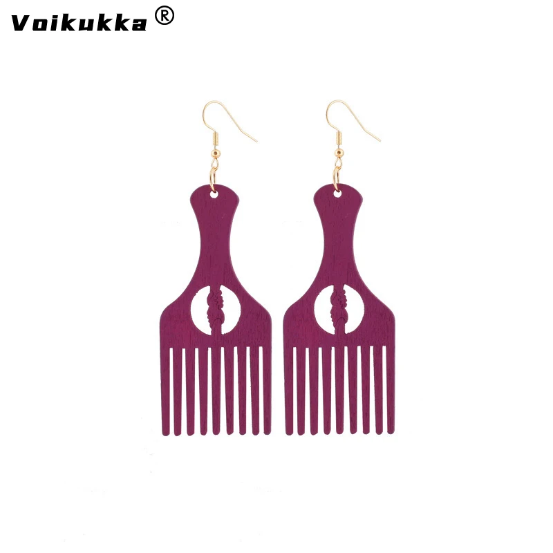 VOIKUKKA Jewelry 8 Colors Laser Cutting Wood Comb Pendant Africa Ethnic Style Women Earrings For Gifts Accessories Wholesale