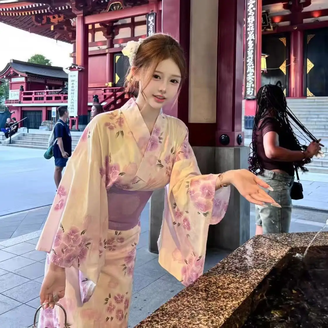 

Elegant Purple Kimono Upgraded Floral Printing Yukata Traditional Asian Costume Japanese Stage Performance Robe Women Kimonos