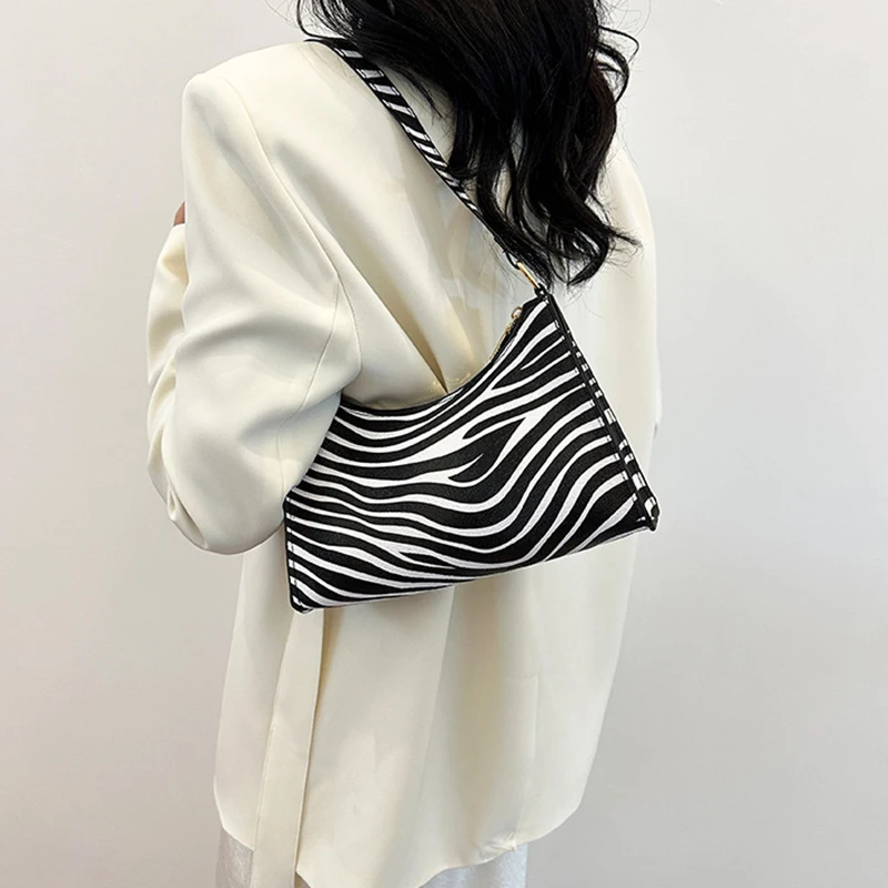 Fashion Zebra Leopard Print Women Handbag PU Leather Underarm Shoulder Bags Female Daily Totes Purse