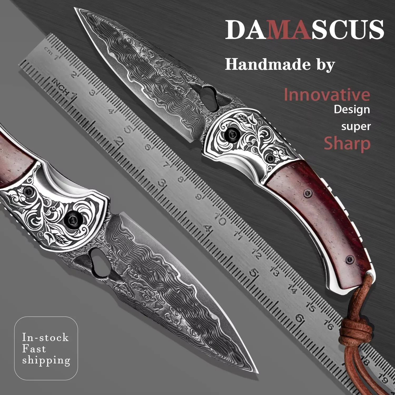 NEWOOTZ Japanese Style Damascus Folding Knife Rosewood Handle EDC Tactical Survival  hunting for Outdoor Activities Collection