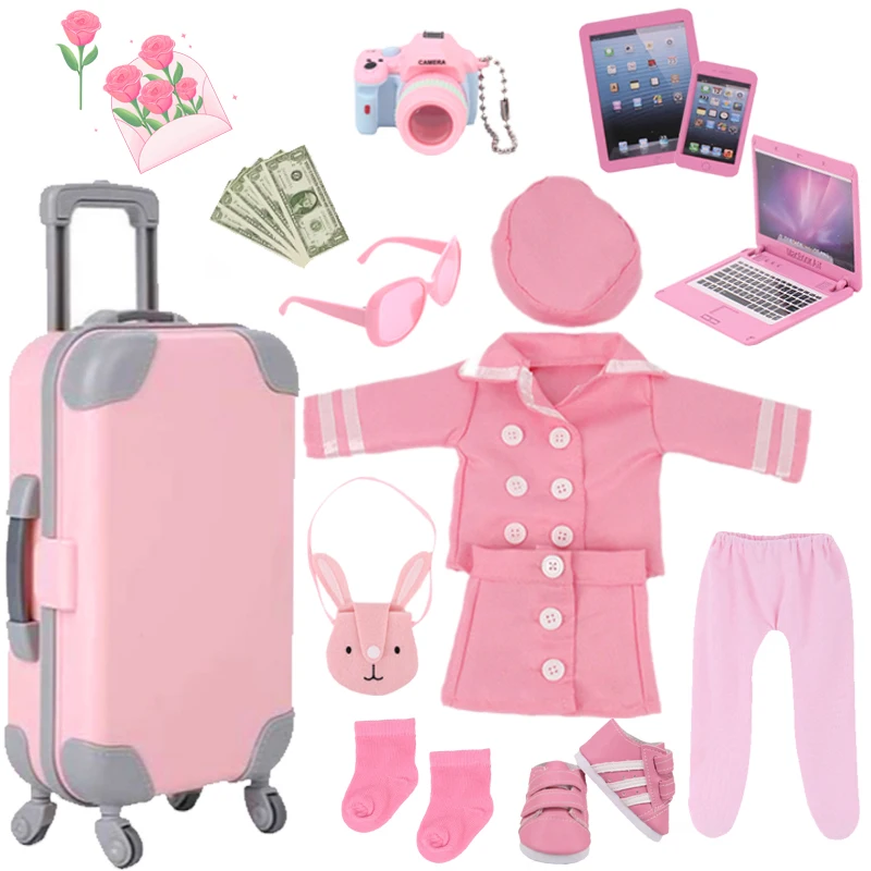 Pink Uniform Suit Doll Clothes Shoes Accessories Fit 18 Inch American&43Cm Baby Newborn Doll Our Generation Girl`s Toy DIY Gifts