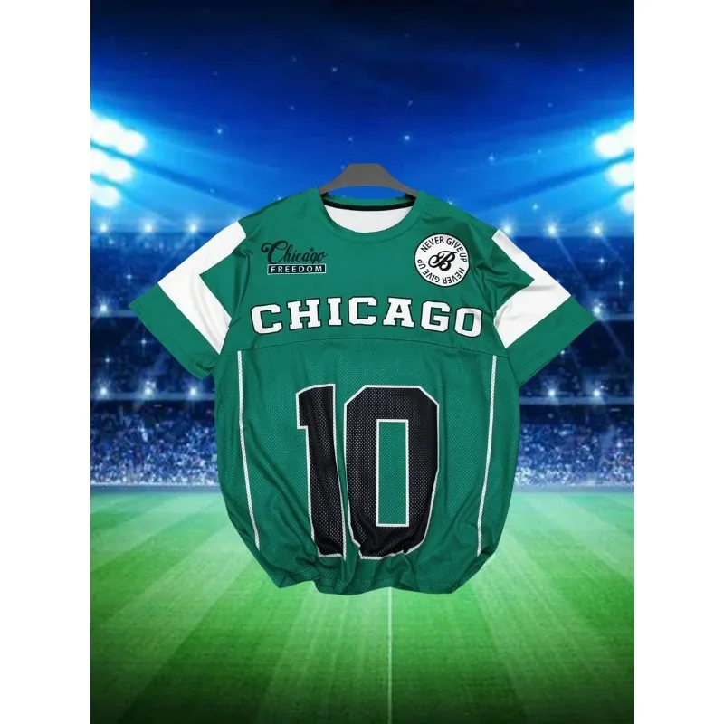 

2025 New Summer Fashion No.10 Print O-Neck Short Sleeve T-Shirt Summer Tee Baseball Jerseys Stripe Oversized Sport T-Shirt