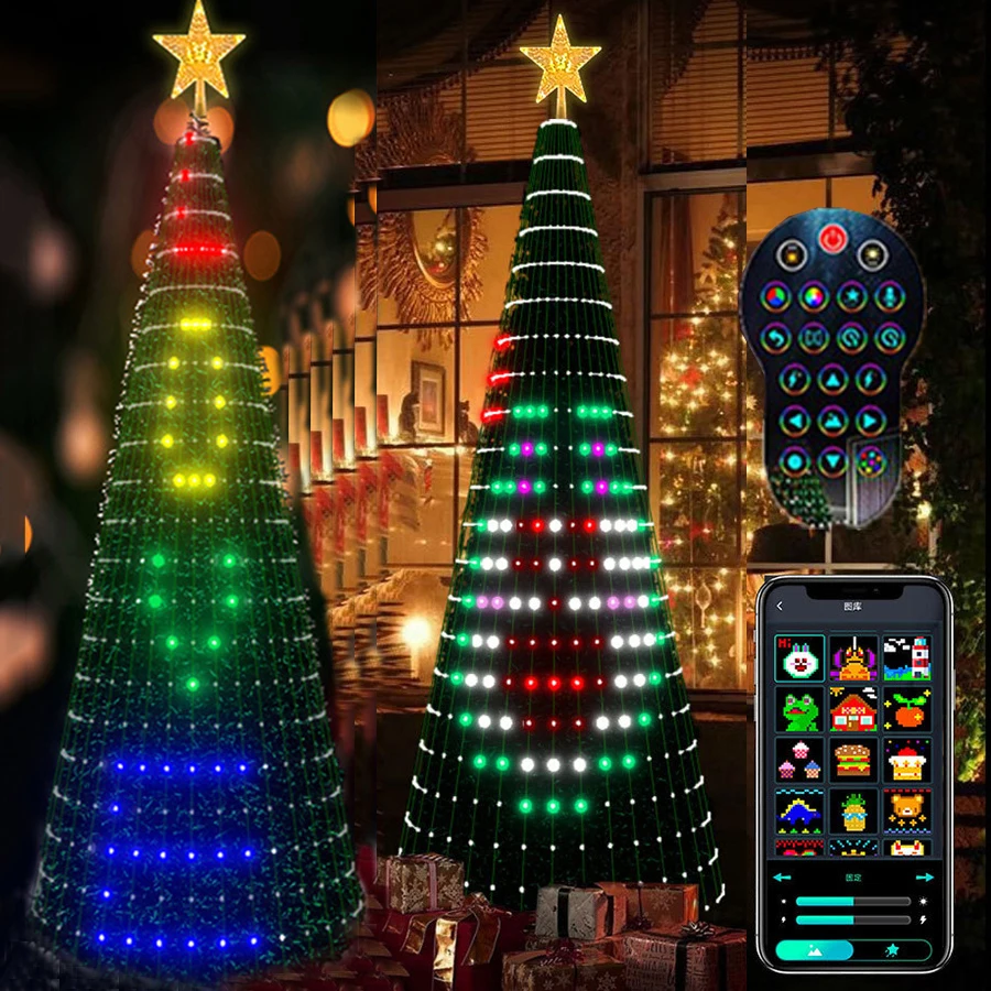 DIY Smart App Lighted Christmas Tree Light APP Controlled RGB LED Animated Christmas Cone Tree Light Xmas Tree Garland Light