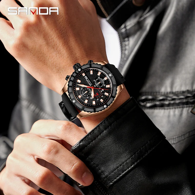 SANDA 5315 جديد الرجال العسكرية الرياضة الساعات الرجال مقاوم للماء موضة سيليكون حزام ساعة اليد رجل فاخر العلامة التجارية الأعلى مضيئة ساعة