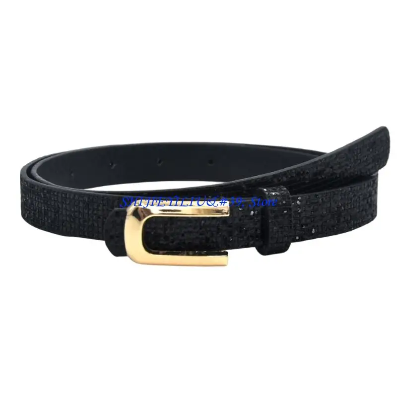 E21F Electroplated Buckles Waist Belt for Women PU Leather Narrow Waistband for Professional Office Lady and Casual Use