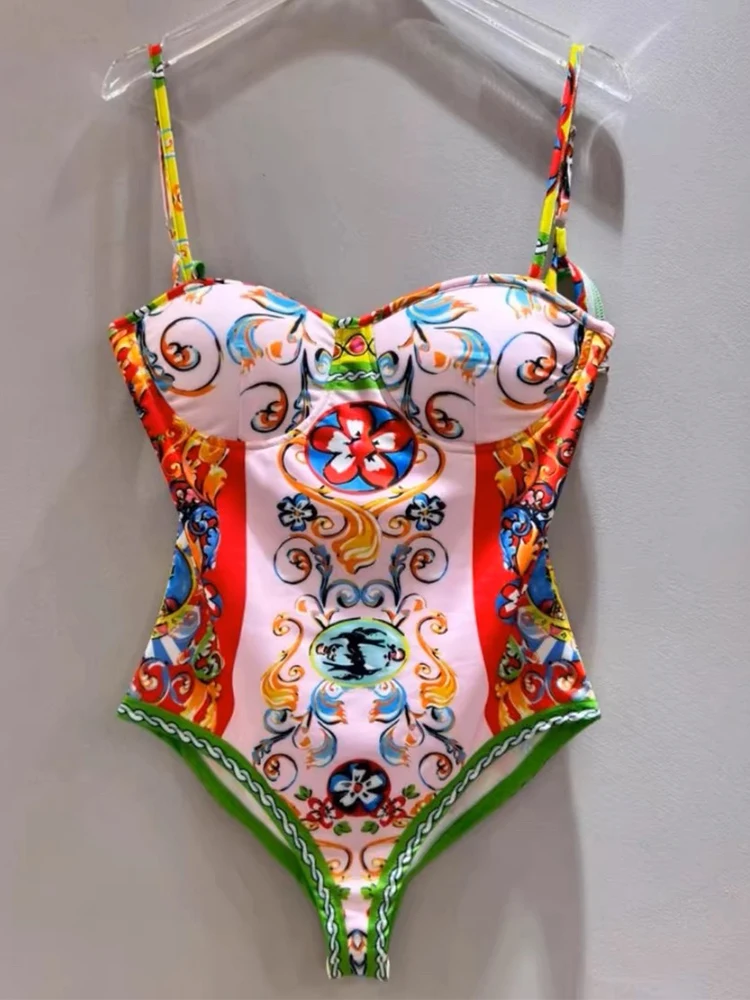 Traje de baño de una pieza con tirantes de copa sexy con estampado de porcelana azul y blanca Retro, top de una pieza con tirantes para vacaciones en la playa para mujer de verano.