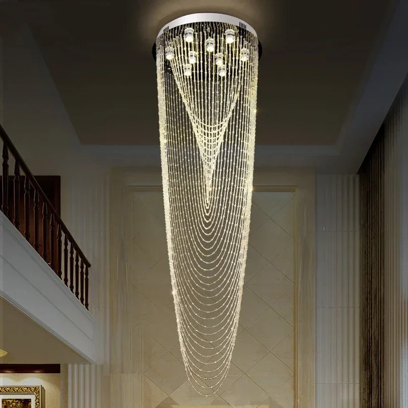 

Luxury Staircase Chandelier Lighting Crystal Tassel Indoor Lighting Restaurant Lobby Cristal Lights Living room Loft Hanging Lam