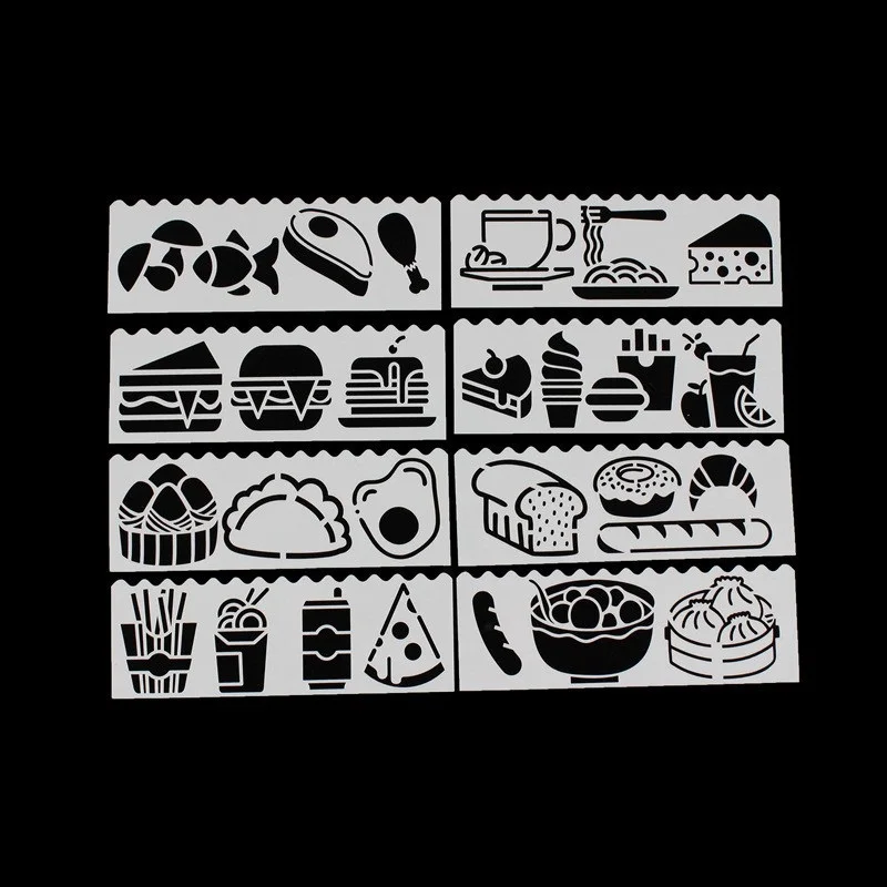 8pcs Plane Food Animal Fox Stencils Templates for Painting Draw Tool Kids Plastic Stencil Ruler DIY Scrapbook Coloring Embossing