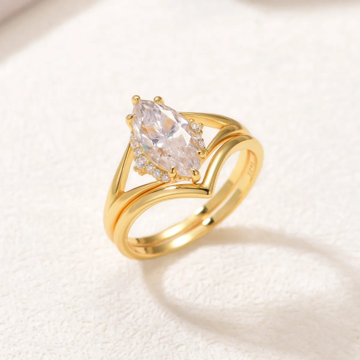 925 Sterling Silver Hypoallergenic 2CT Marquise Moissanite 2Pcs Stackable Ring Set Women Valentine's Day Party Jewelry Gift