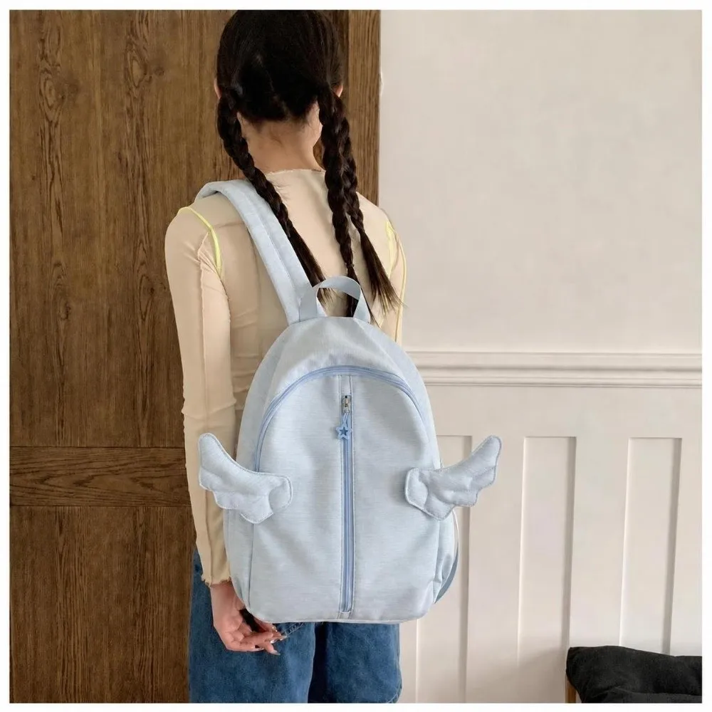Nylon Angel Wing Backpack Large Capacity Pure Color School Bag Lightweight Waterproof Fabric Shoulder Bag for Adults Student