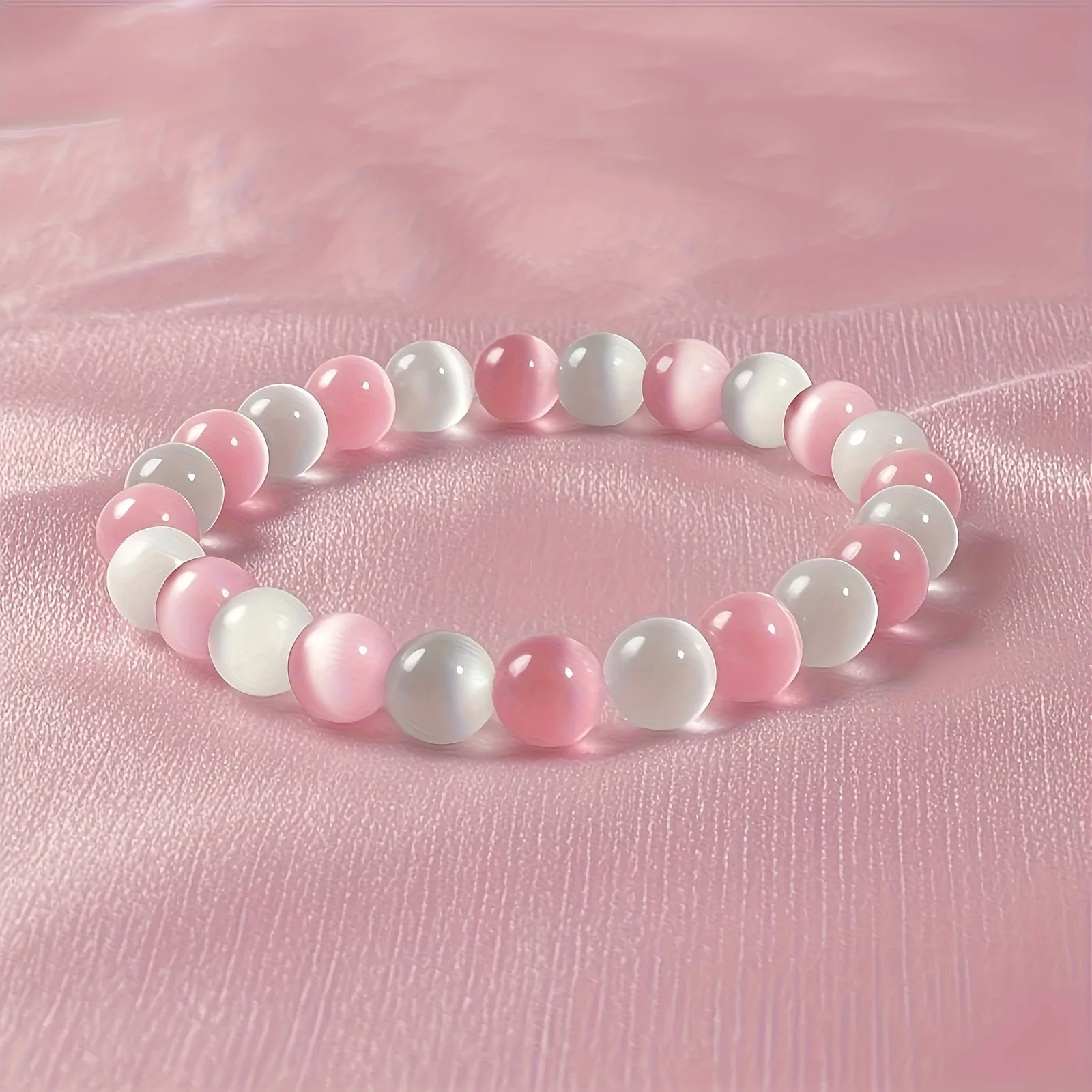Pink White Blue Cat Eye Stone Bracelet For Women Natural Crystal Lucky Beaded Jewelry Wealth Career Gift