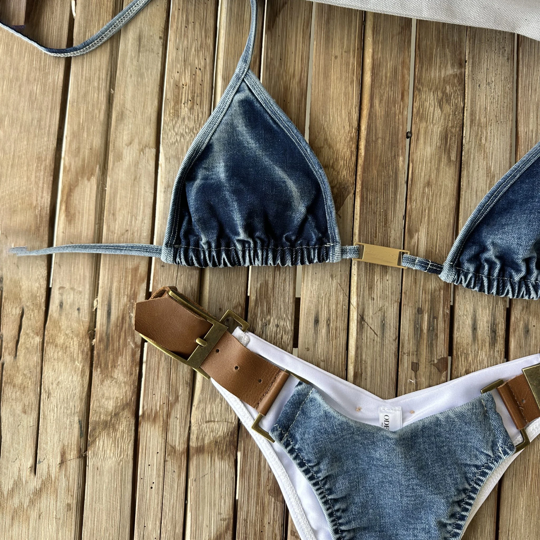 Denim Printed Bikini 2026 Women Sexy Swimsuit Leather Strap Swimwear Bandeau Biquini Female Micro Bikinis Bathing Suit Beachwear