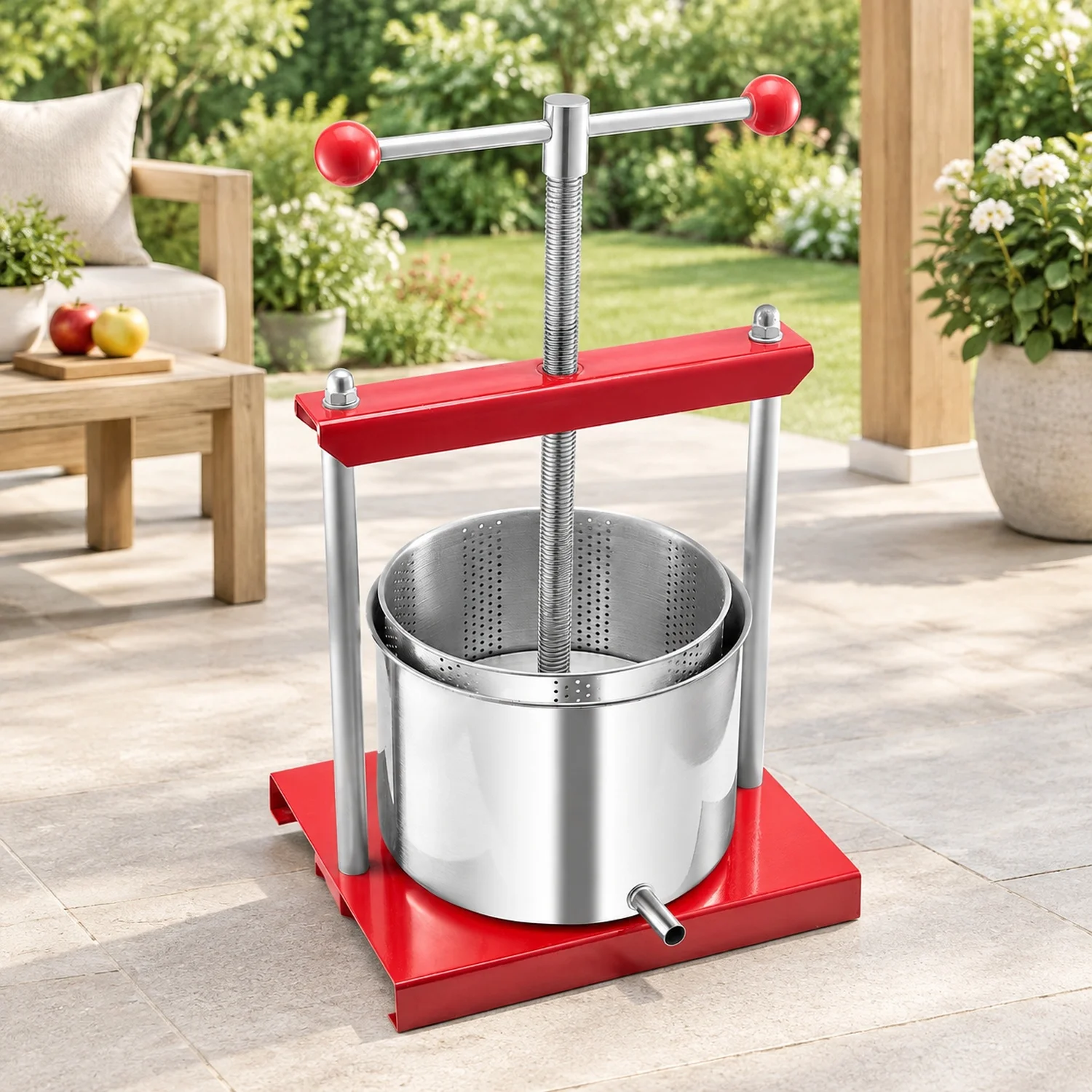 1.6 Gal/6L Fruit Wine Press, 2 Stainless Steel Barrels, Manual Juice Maker, Cider Apple Grape Tincture Honey Olive Oil Making