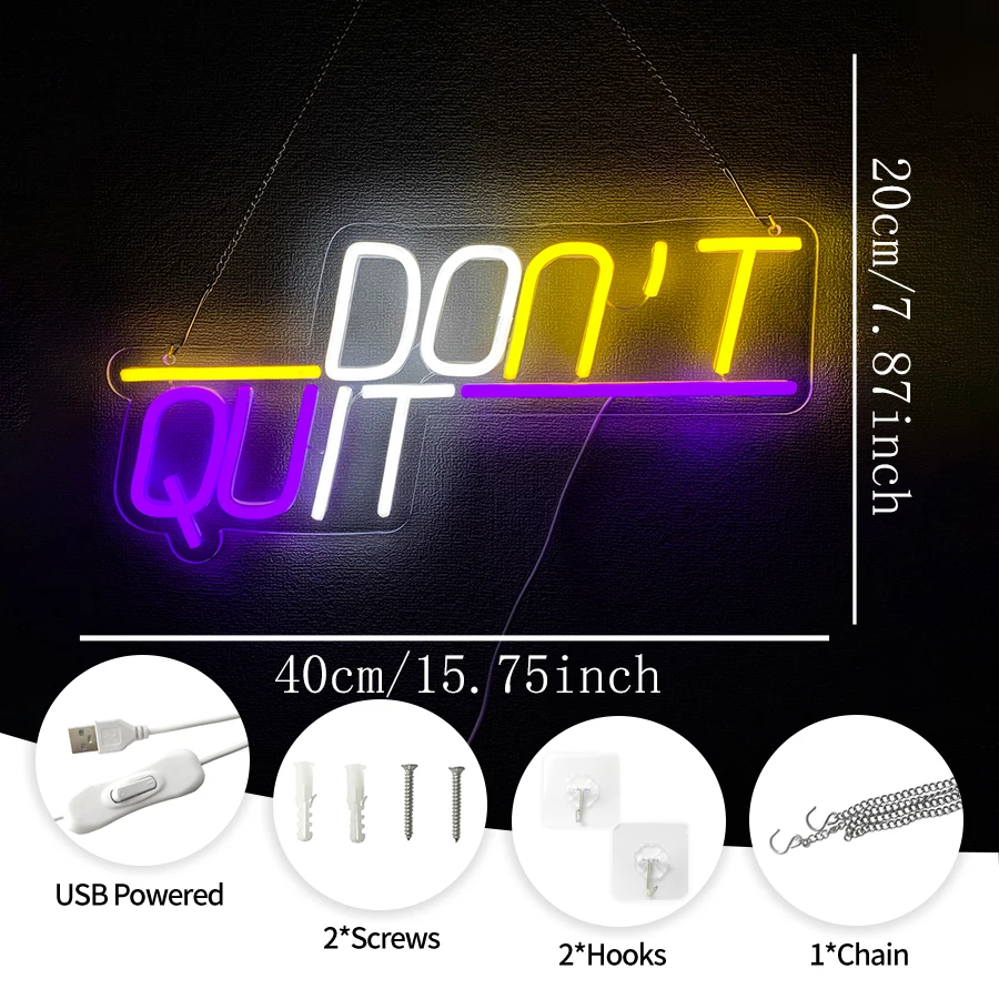 Don'T Quit Led Neon Sign, Used For Bedroom, Man Cave, Office, Gym, Game Room Decoration, Wall Aesthetic Decor Powered By Usb.