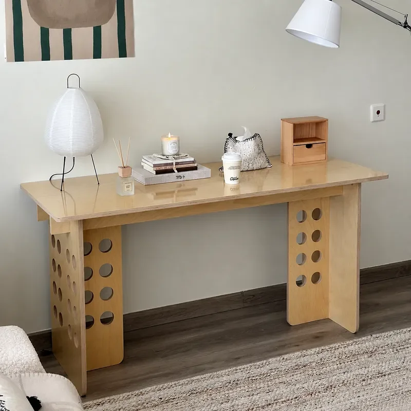 Rounded corner ocean board desk study writing desk hole board computer desk Bauhaus living room long dining table