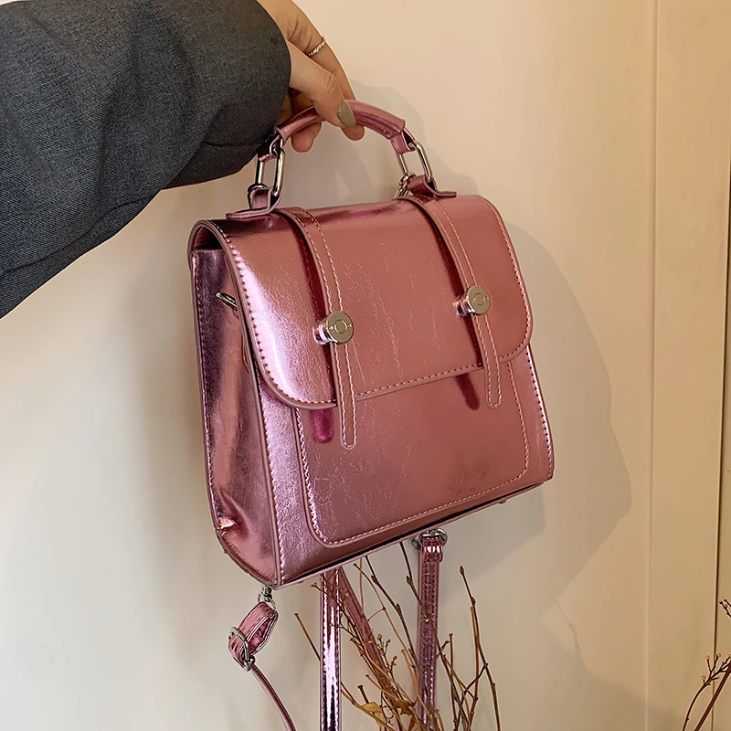 Fashion Simple Glossy PU Backpack Solid Hasp High Quality Versatile Sense of Luxury Backpack for Women 2024 Designer New Style