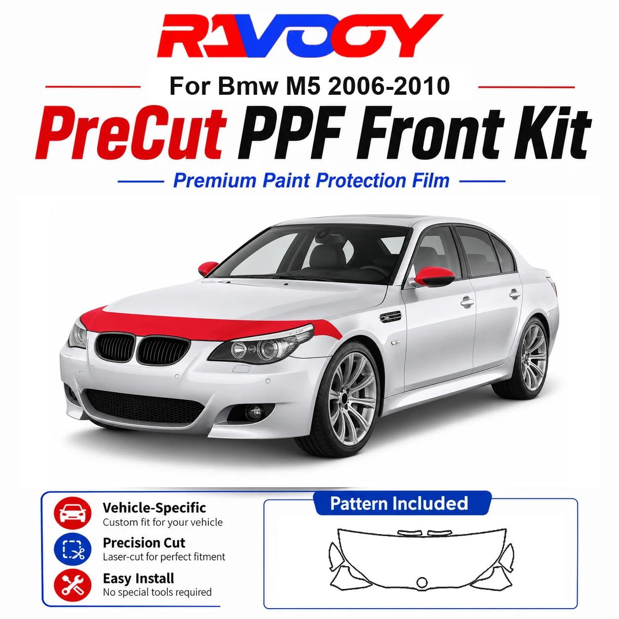

8.5mil TPU Precut PPF Kit For BMW M5 2006-2010 - Hood, Partial Fenders & Full Mirror Set - Self-Healing Gloss Clear Bra Film