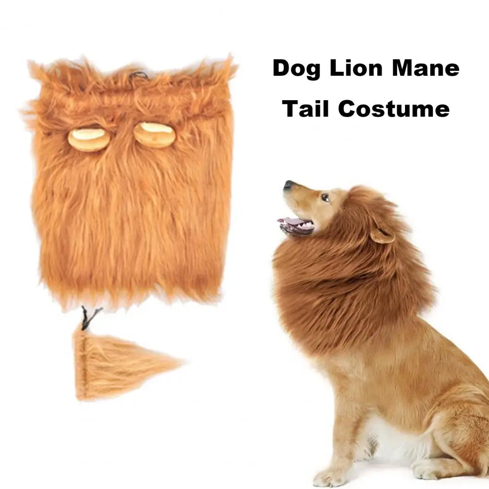 Dog Lion Mane with Ears Adjustable Pet Lion Wig Brown Lion Mane Tail Costume for Medium to Large Dogs 19-28 Inches Neck Size