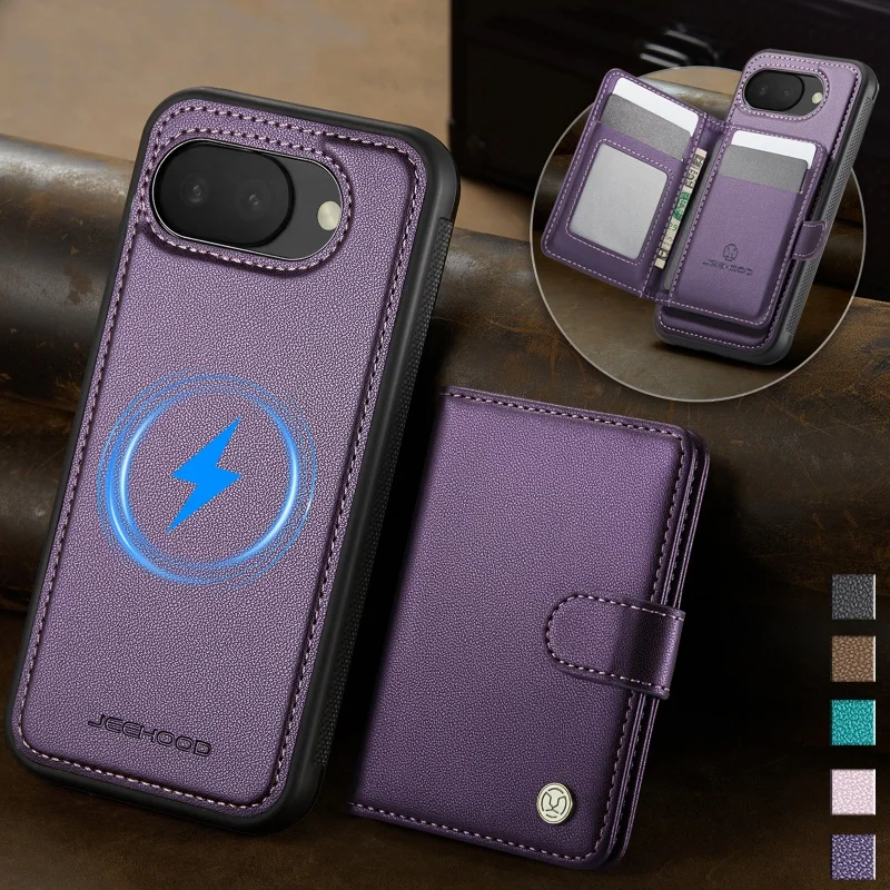 

2 In 1 Detachable Leather Wallet Mobile Phone Case for Google Pixel 10A 10 Pro XL Pro 9A 9 Buckle Cards Holder Cover Hoesje Etui