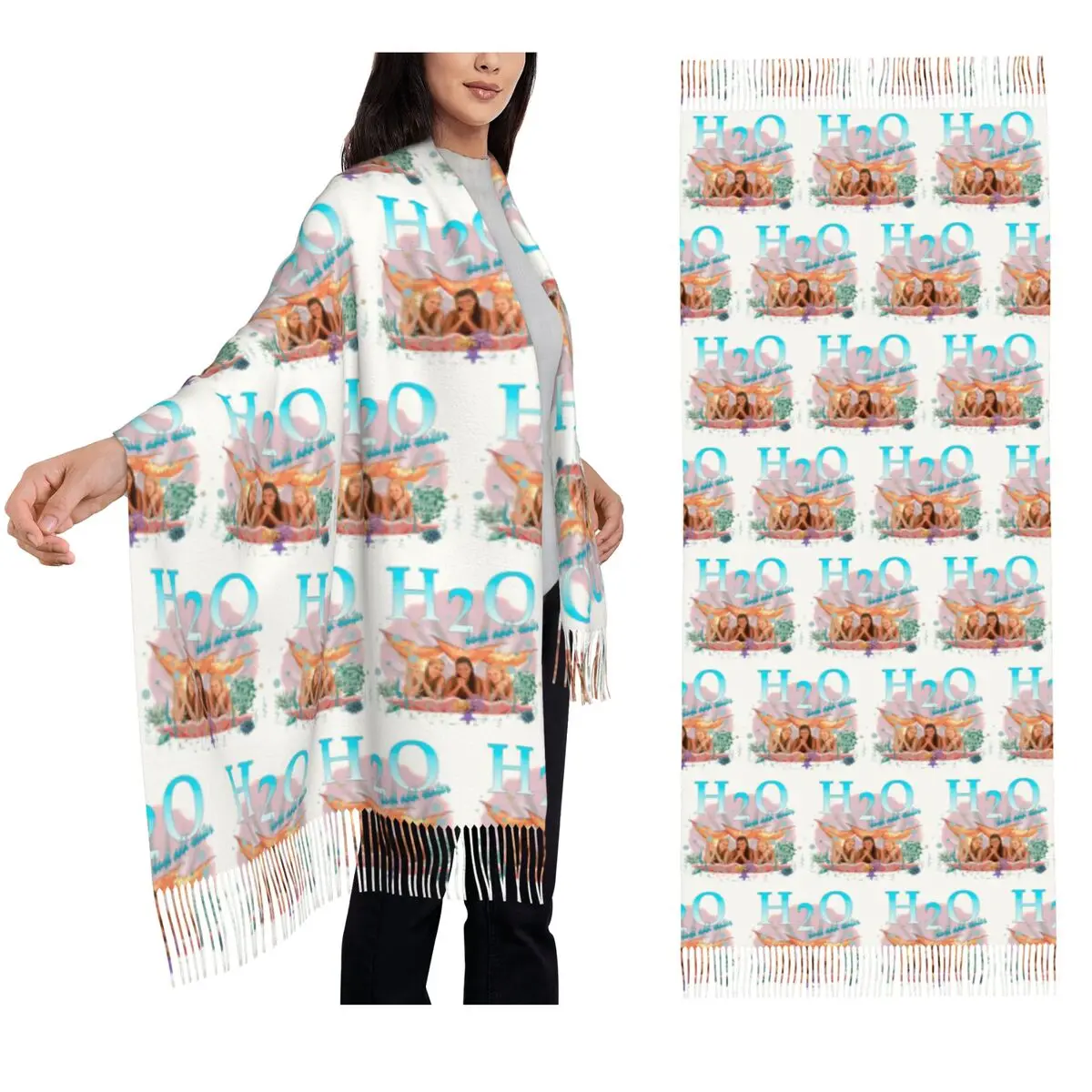 H2O Just Add Water Premium Scarf Tassel Scarves Women Soft Warm Shawls and Wraps Long Fall Winter Shawl Wrap