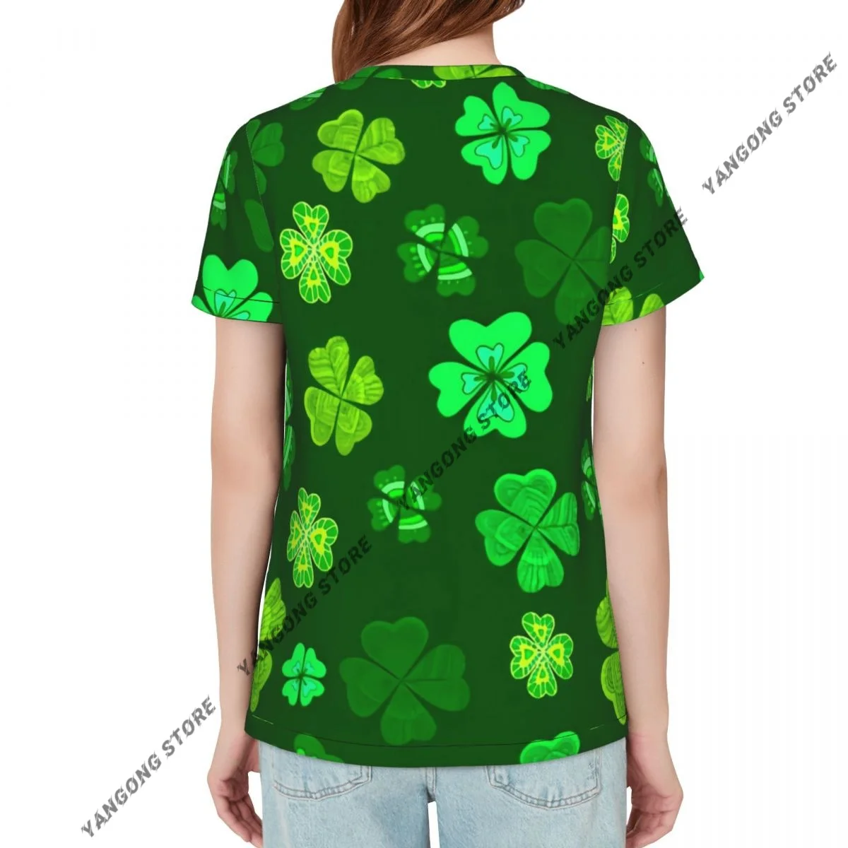 Casual Summer Woman Skinny Fit T-shirt Tight Short-Sleeve O-neck Tee Basic Green Clover Leaf St Patricks Day T Shirt