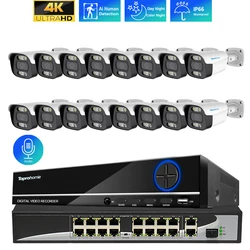 Sistema de cámaras de seguridad CCTV, Kit de videovigilancia impermeable al aire libre, H.265, 16 canales, NVR, 4K, 8MP, POE, grabación de Audio de 5MP, IP66