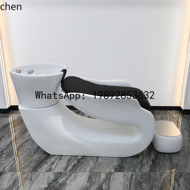 Barber Shop Semi-reclining Shampoo Bed FRP Hair Flushing Bed Ceramic Basin Simple