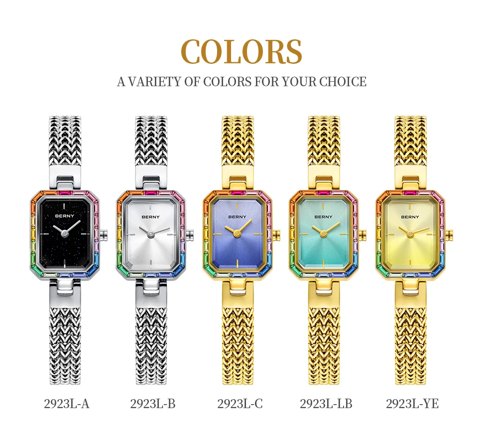 BERNY Gold Women's Watch Jewelry Wristwatch Luxury Colorful Stone Bracelet Set Quartz Minimalist Multicolor Small Ladies Watches - Image 5