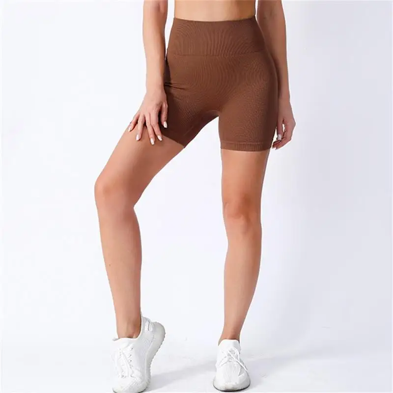Celana Yoga Pinggang Tinggi Untuk Wanita, Dirancang Untuk Mengangkat Dan Membentuk, Ketat Dengan Warna Solid Dan Tekstur Bergaris, Celana Pendek Olahraga