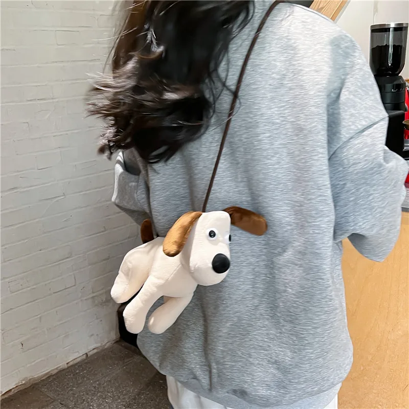 Korean fashion girl plush dog shoulder bag female 2023 new cute cartoon doll bag female crossbody bag