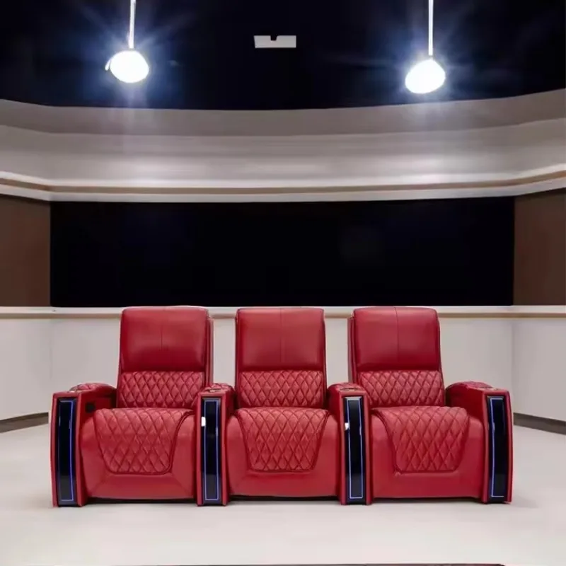 Italian Grain Leather Electric Power Recliner Luxury Customized LED Home Theater Cinema VIP Movie Sofa for Living Room Furniture