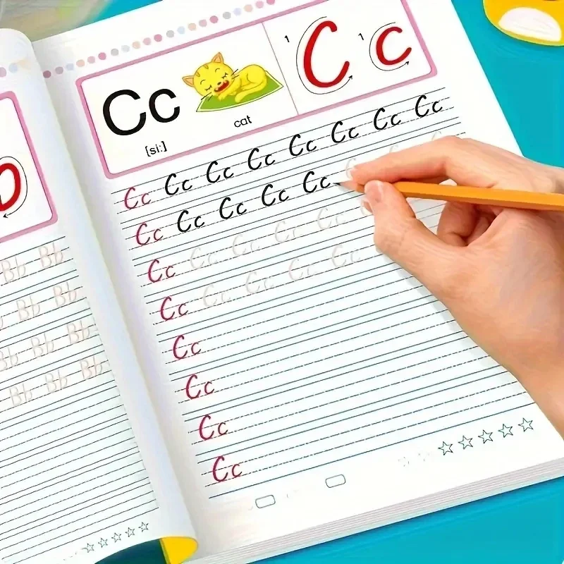 Zeszyt do nauki pisania alfabetu i cyfr, książki edukacyjne, zeszyt do kaligrafii i nauki pisania dla dzieci.