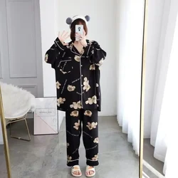 Women's Long-Sleeved Pajama and Pants Set, Loose, Oversize, Add Large Size, Female Clothing Sleeping Clothes Suit, Autumn Winter