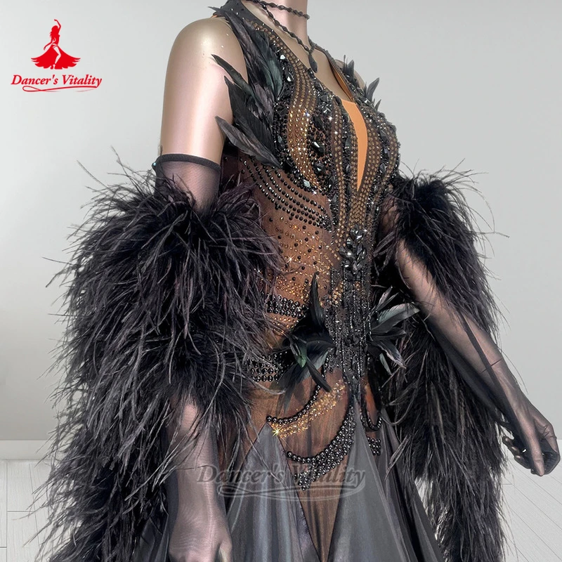 Adult Social Dance Championships Graceful Dresses with Necklace Advanced Custom Female Waltz Perform Clothing Dancer's Vitality