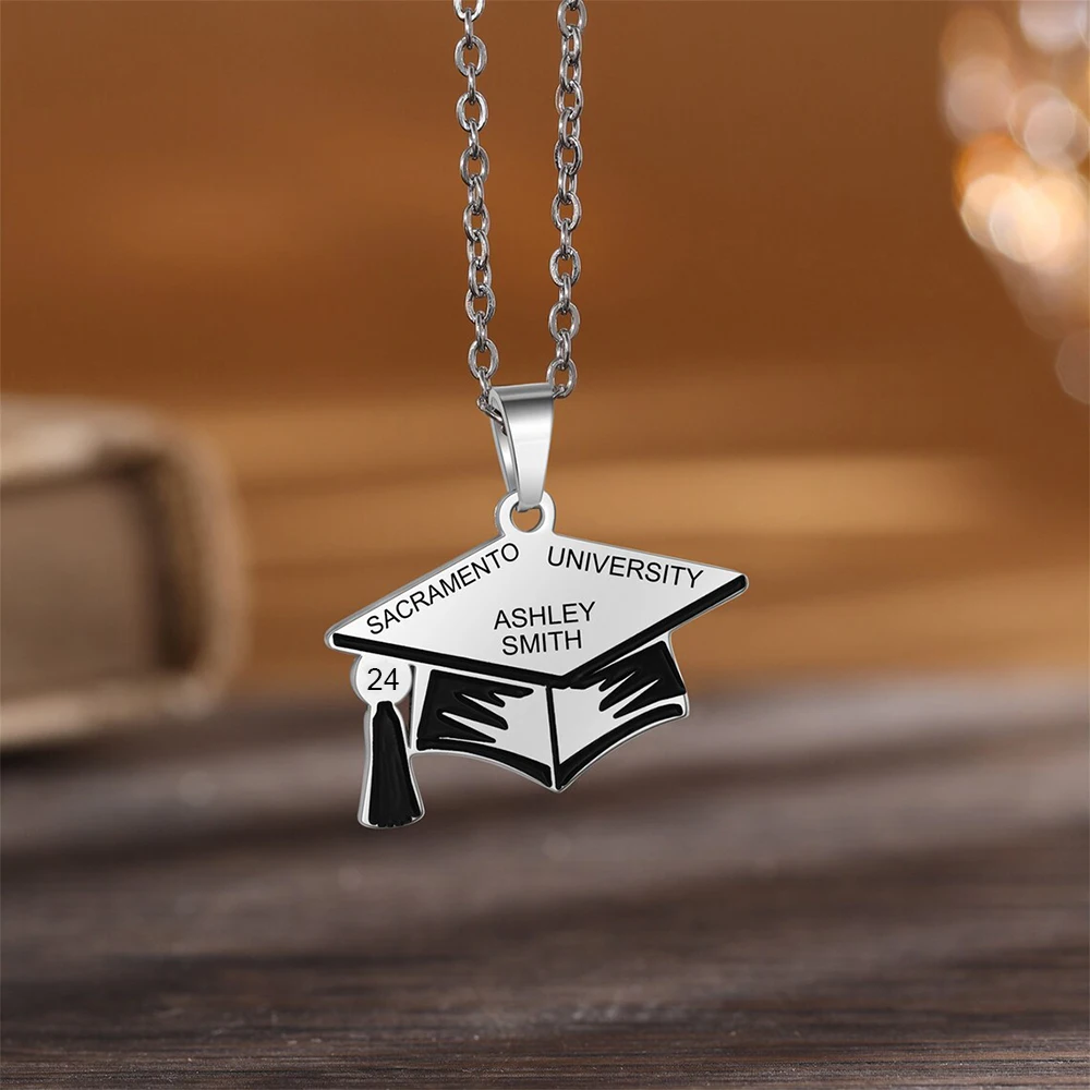 Doctoral Hat Stainless Steel Necklace Pendant Popular 2024 Graduation Season Commemorative Gift for Male and Female Students