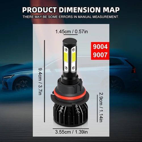 Imagen 2 del producto 1 Juego de 4 lados 9007 bombillas LED para faros de coche 25000LM 200W 9007 HB5 bombillas Hi/Lo para faros de coche luz antiniebla LED COB 6000K 8000K