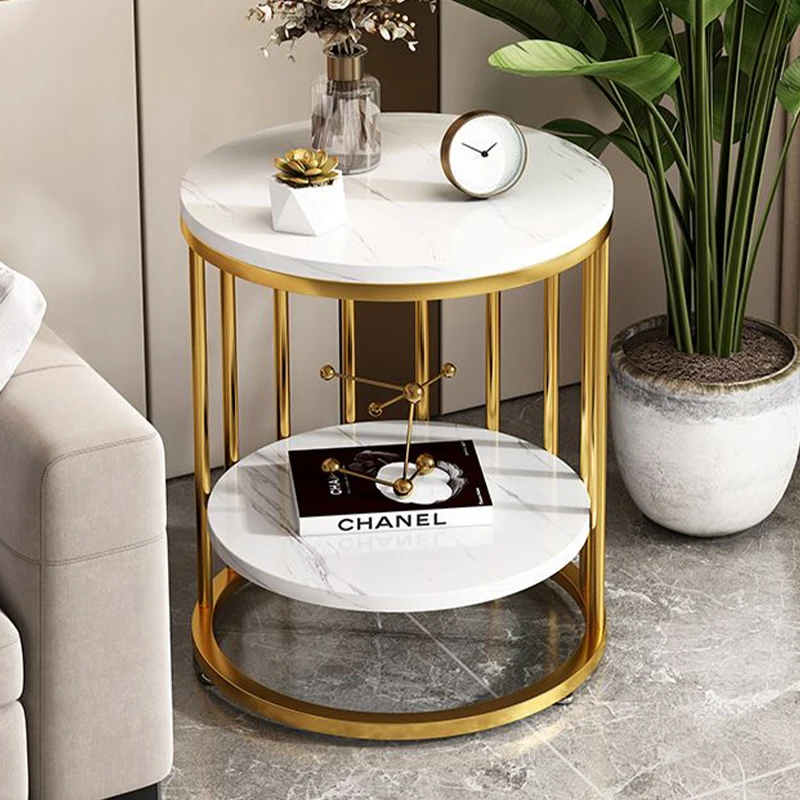 2 tiers white marble side table Round coffee table Nightstand