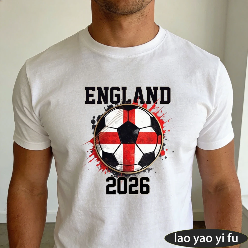 England 2026 North American Soccer T-Shirt Men Summer Crewneck Cotton Short Sleeve Soccer Party Supplies Casual Daily Wear
