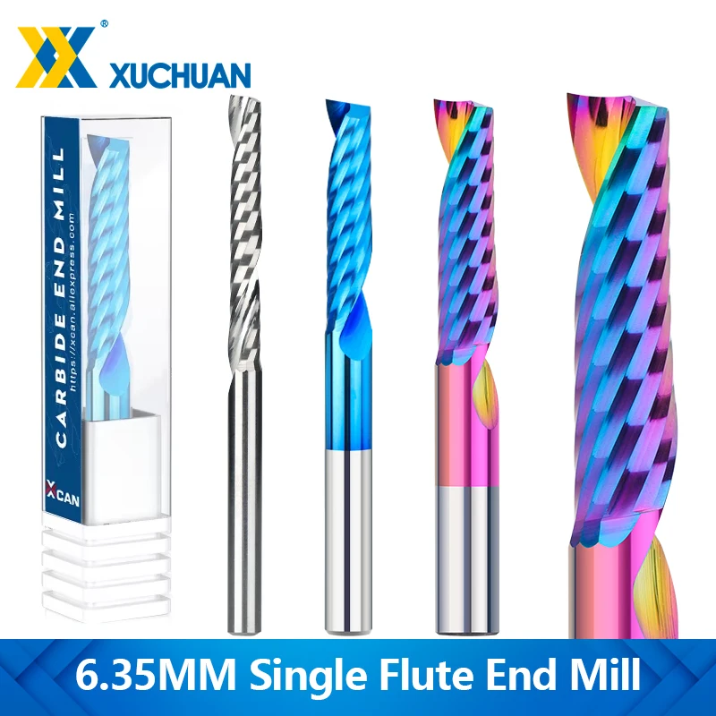 

1PCS Milling Cutter Single Flute CNC Router Bits 6.35mm Shank Carbide End Mill Up Cut Milling Cutter For Wood MDF Engraving Bit