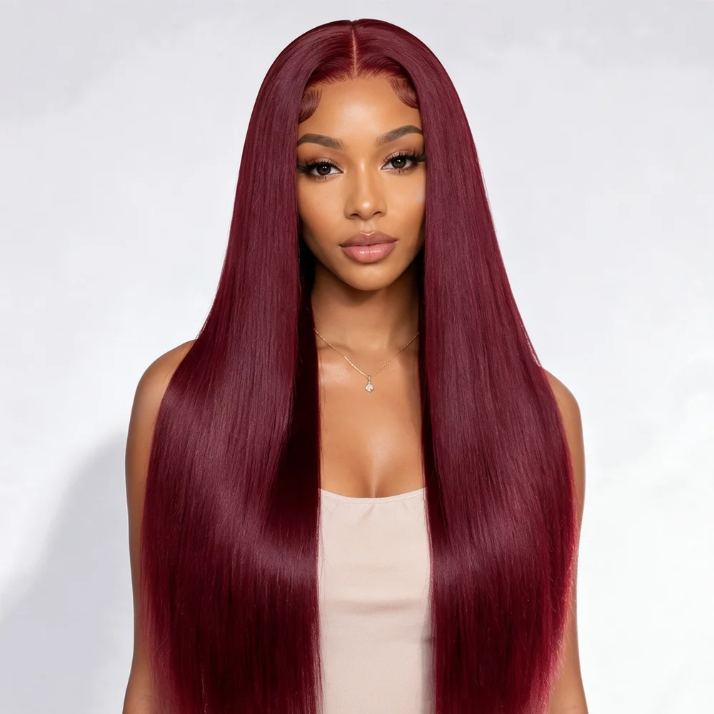 Straight Human Hair Wig 99J Burgundy 13x4 HD Lace Front Wigs Pre Plucked Baby Hair Glueless Wear And Go Natural Look On Clearance Sale For Woman